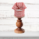 Greek Key Pattern Red and White Wired Ribbon