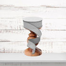 Grey White Horizontal Stripe Wired Ribbon