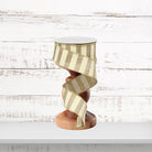 Horizontal Stripe Pattern Tan Cream Wired  Ribbon