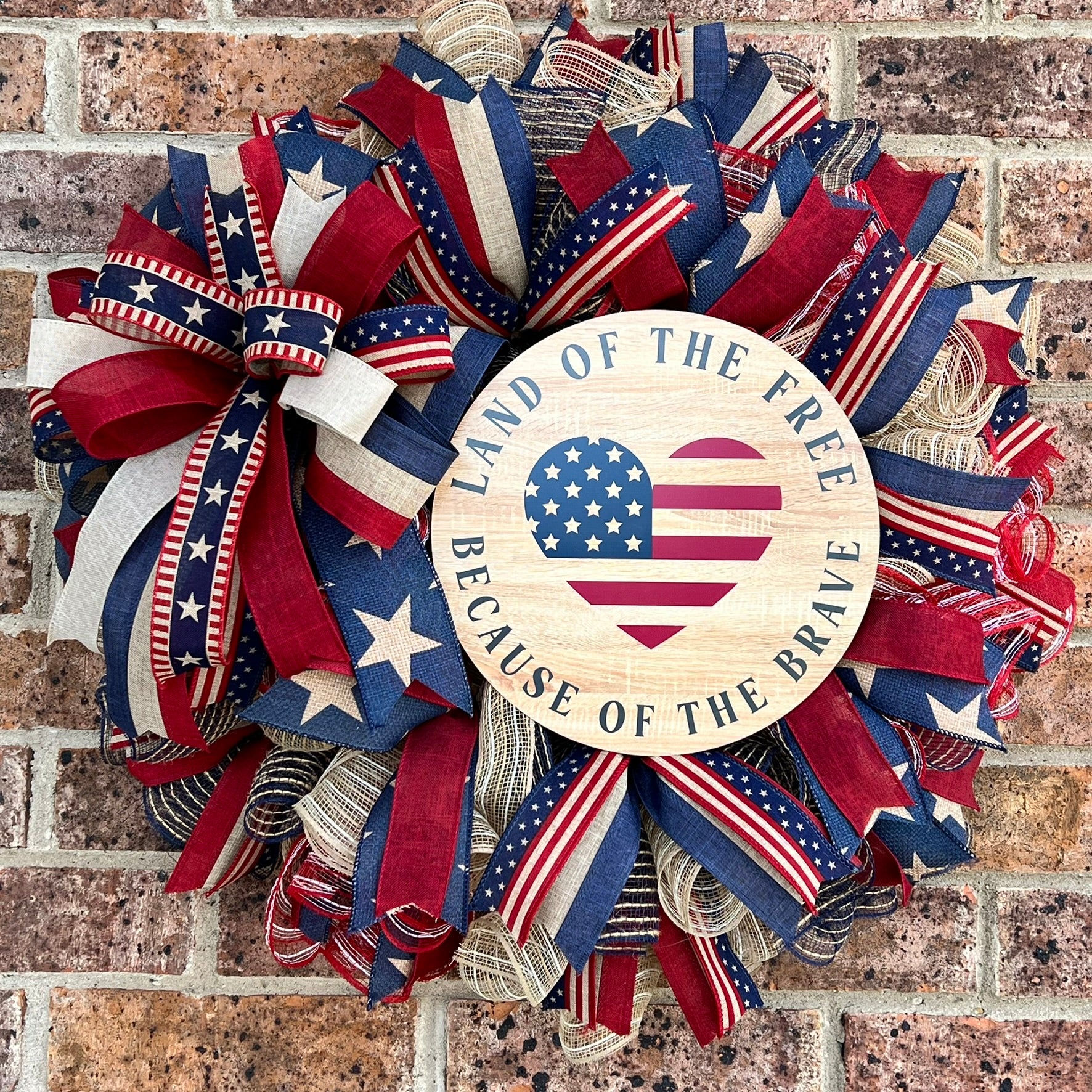 Land of the Free Because of the Brave Patriotic Wreath