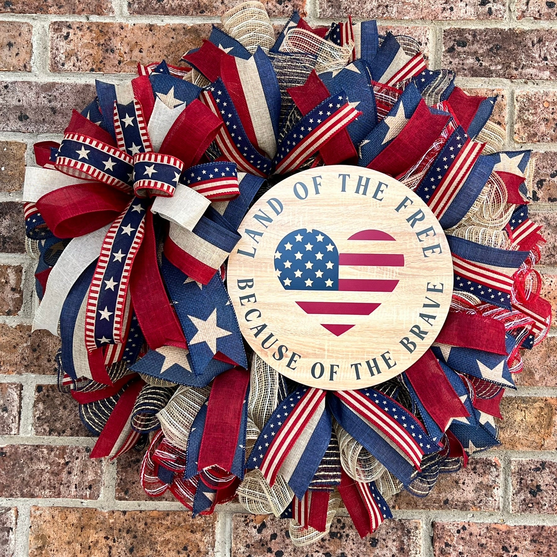 Land of the Free Because of the Brave Patriotic Wreath