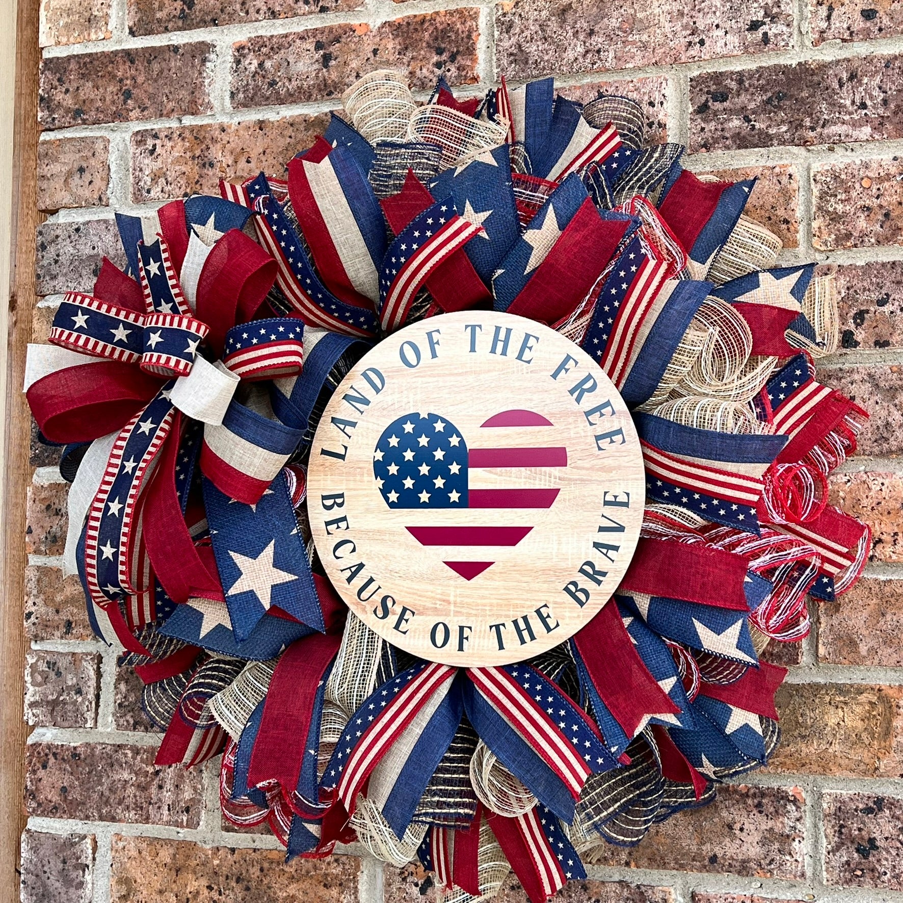 Land of the Free Because of the Brave Patriotic Wreath