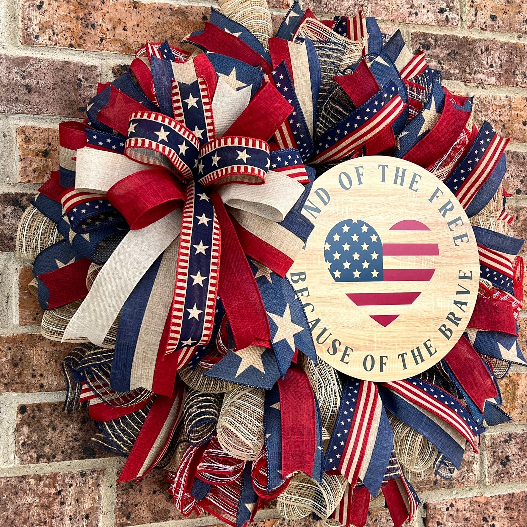 Land of the Free Because of the Brave Patriotic Wreath