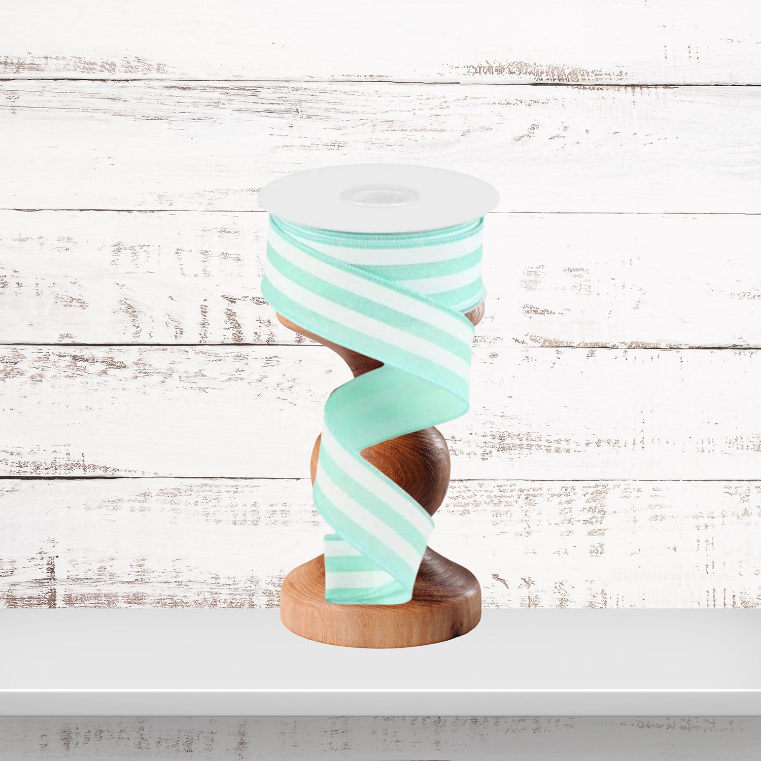 Mint Vertical Stripe Wired Ribbon