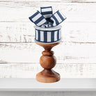 Navy White Horizontal Stripe Wired Ribbon