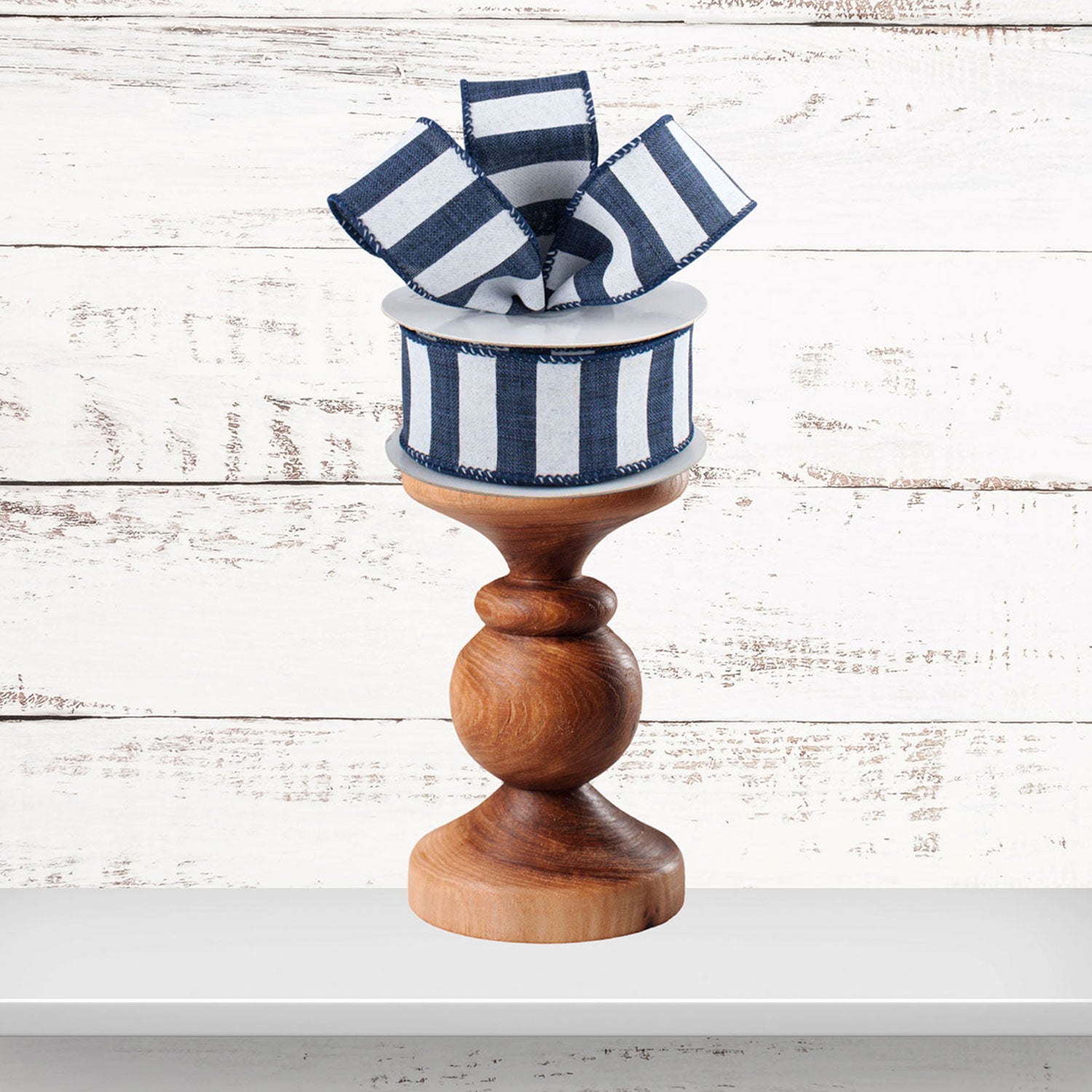 Navy White Horizontal Stripe Wired Ribbon