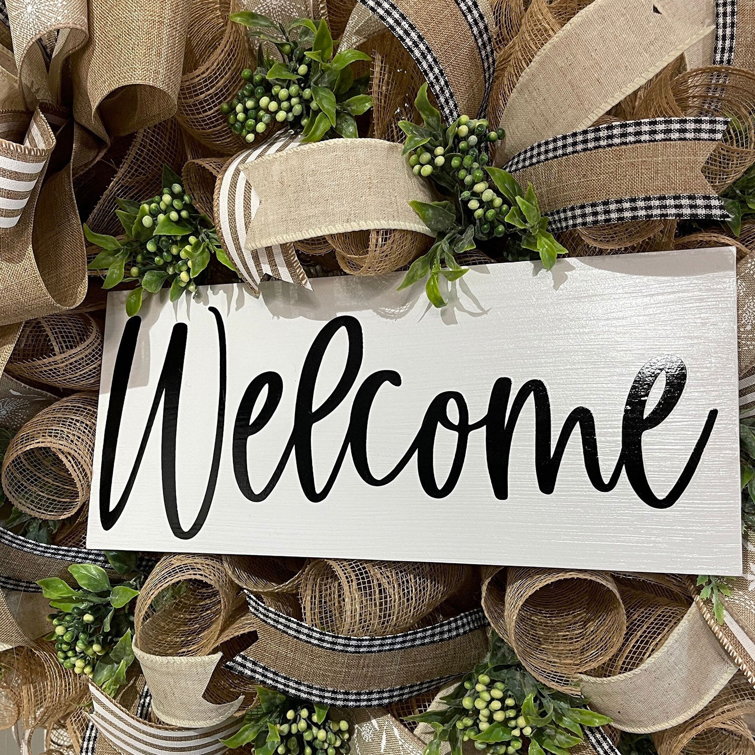 Neutral Burlap Welcome Wreath