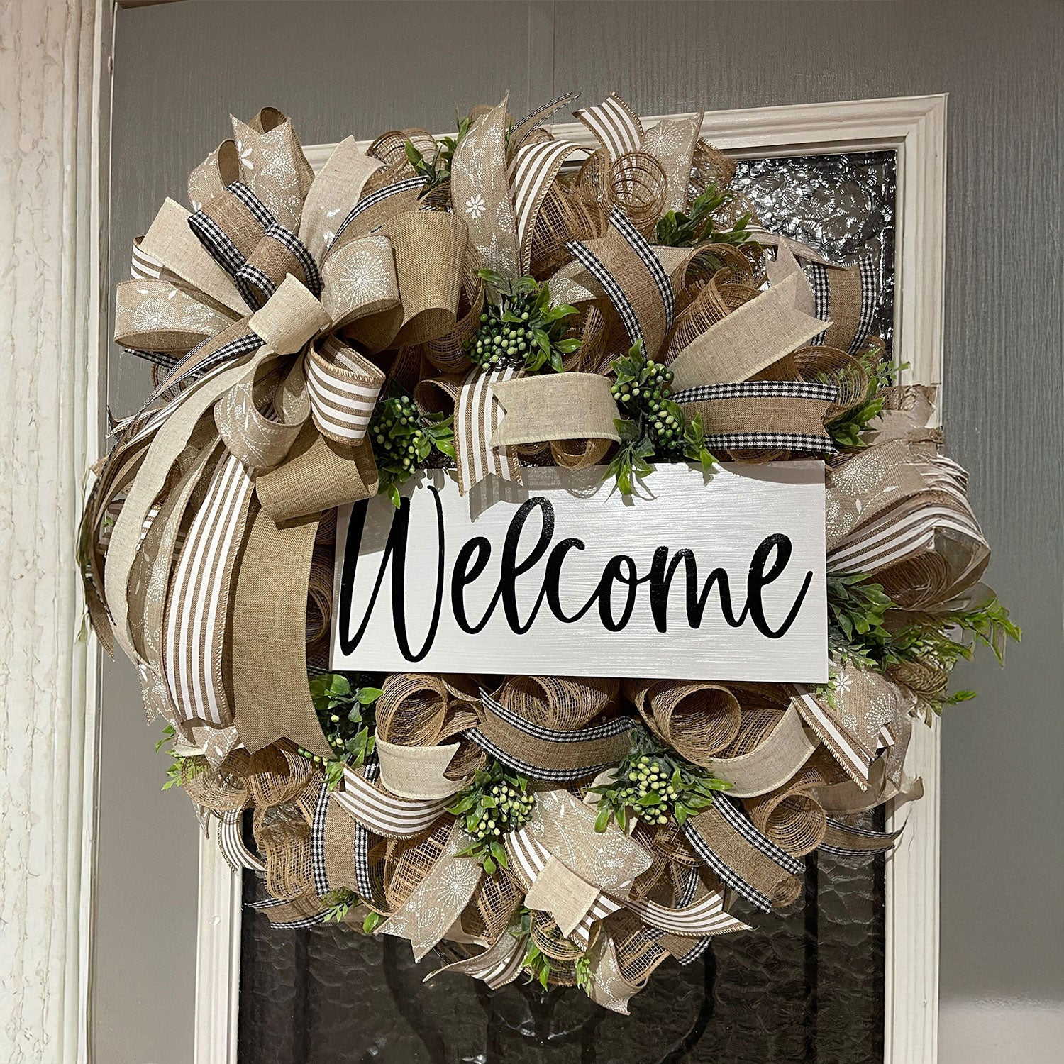 Neutral Burlap Welcome Wreath
