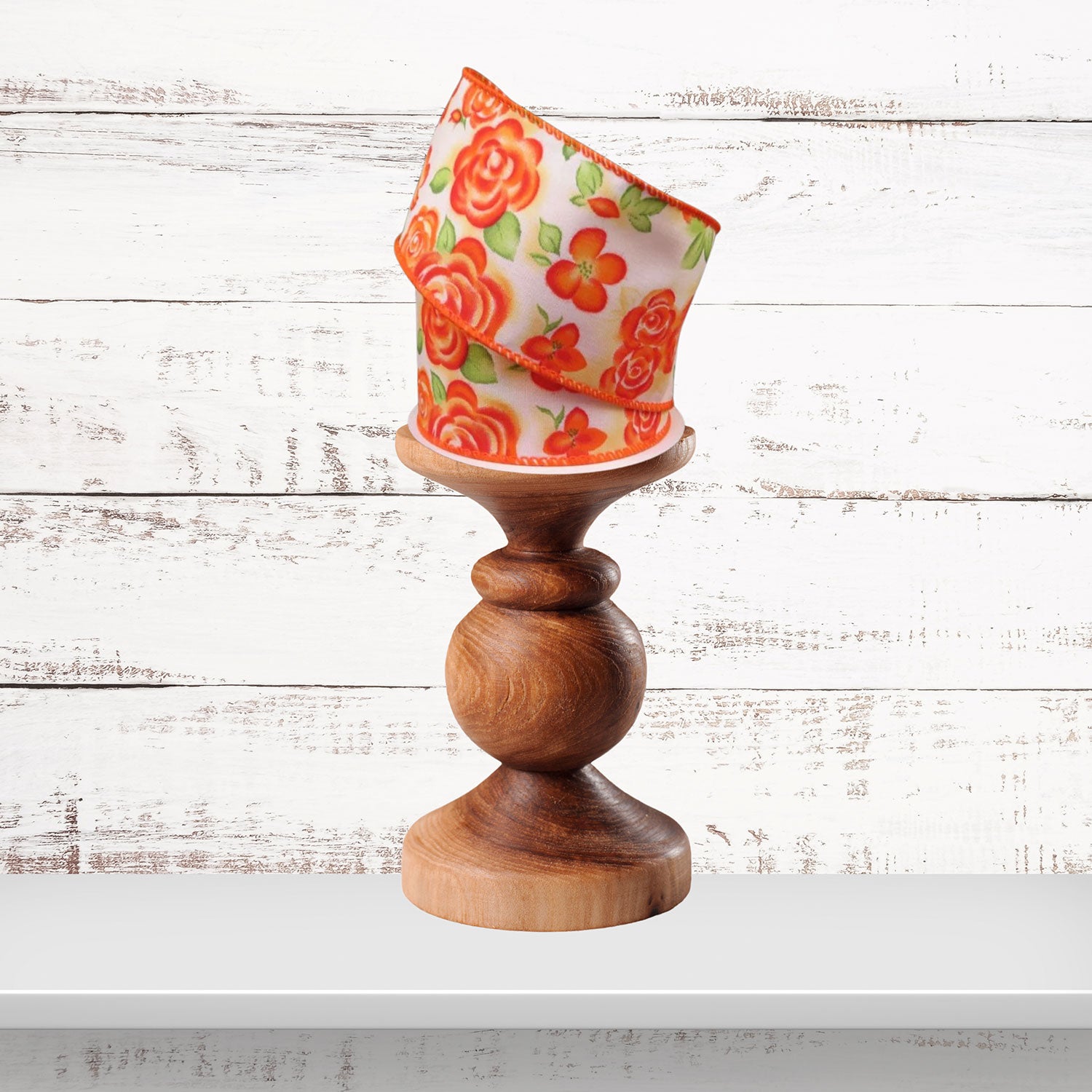 Orange Watercolor Roses Wired Ribbon