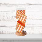 Orange White Chevron Pattern Wired Ribbon