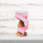 Pink White Greek Key Wired Ribbon
