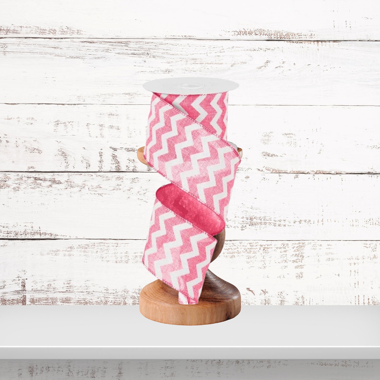 Pink and White Chevron Wired Ribbon