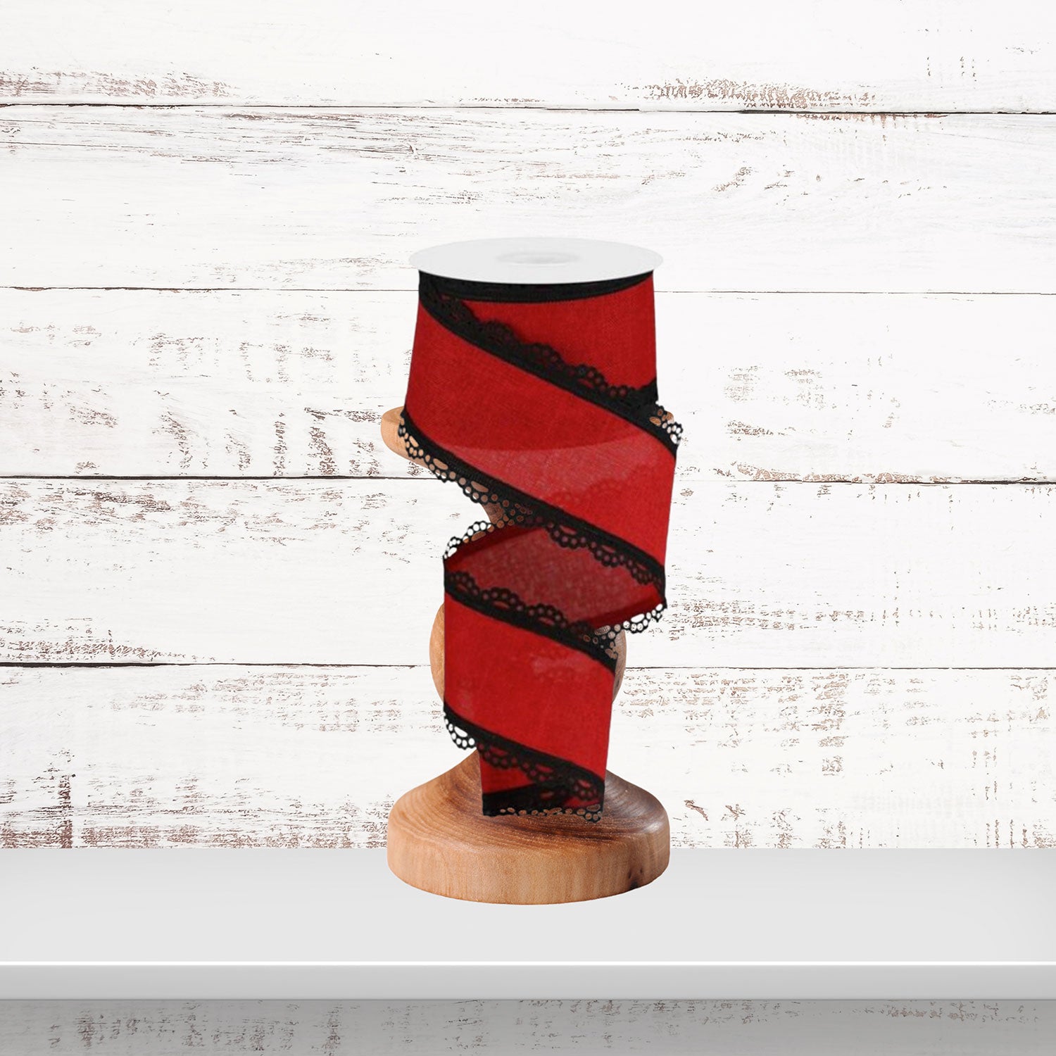 Red Black Scalloped Edge Wired Ribbon