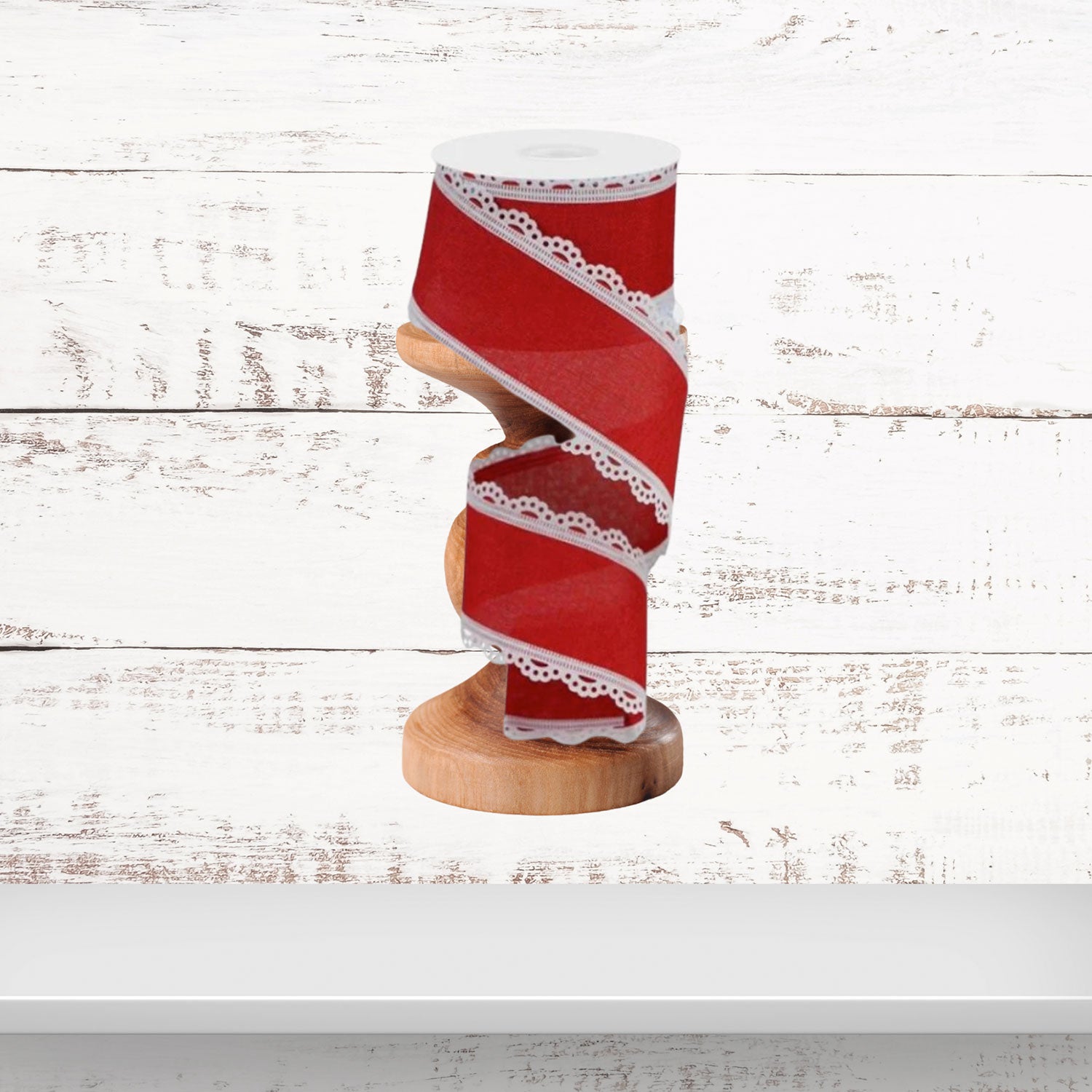 Red White Scalloped Edge Wired Ribbon
