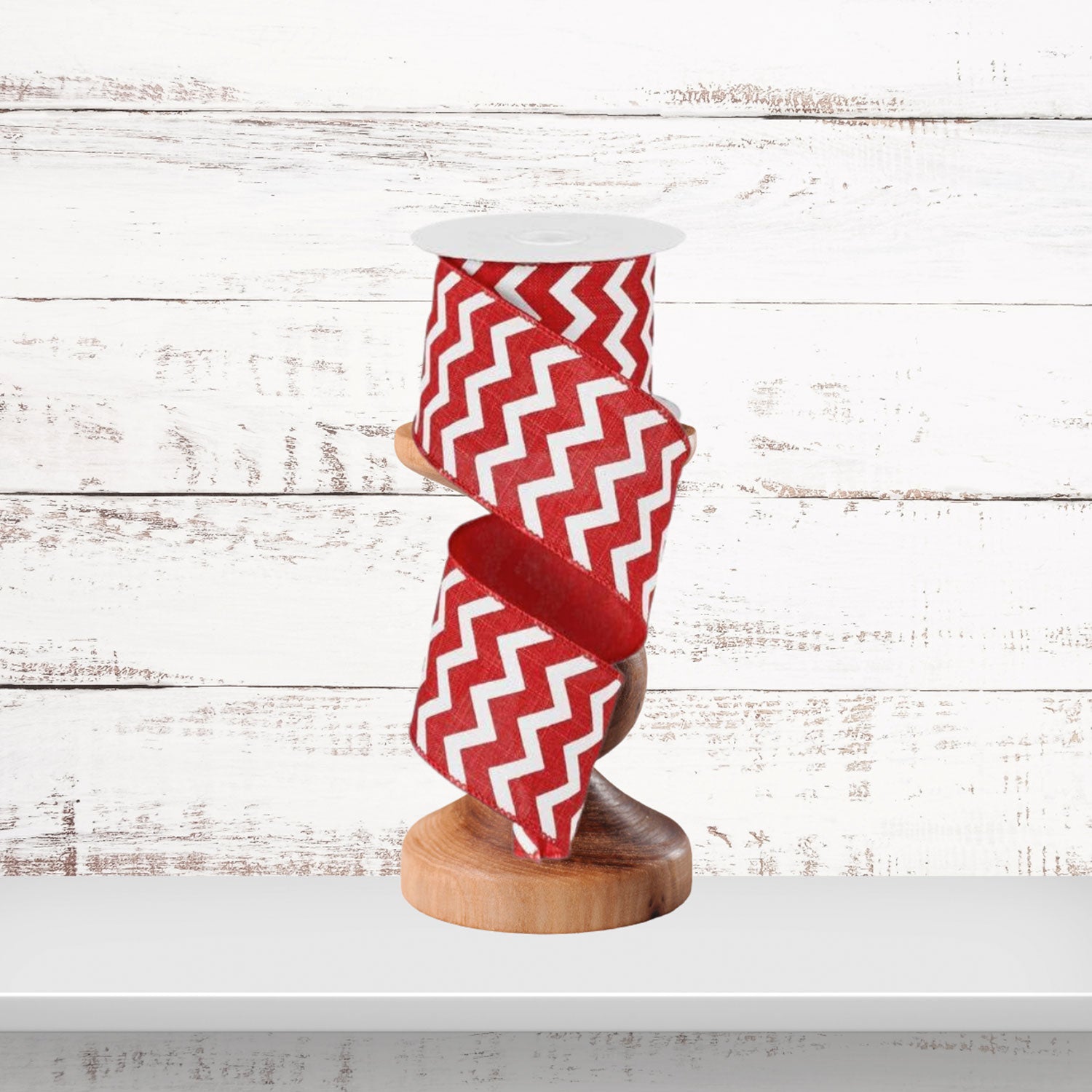 Red Chevron Pattern Wired Ribbon
