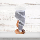 Scalloped Edge Pattern Gray White Wired Ribbon