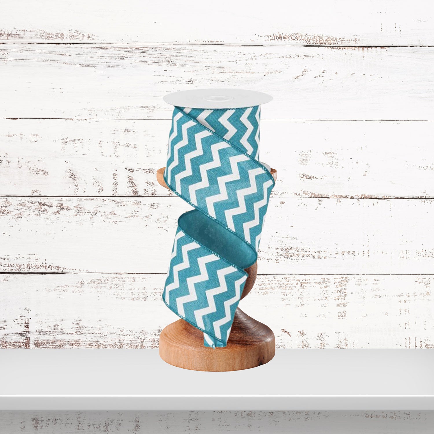 Turquoise White Chevron Pattern Wired Ribbon