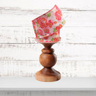 Watercolor Roses Pink White Pattern Wired Ribbon