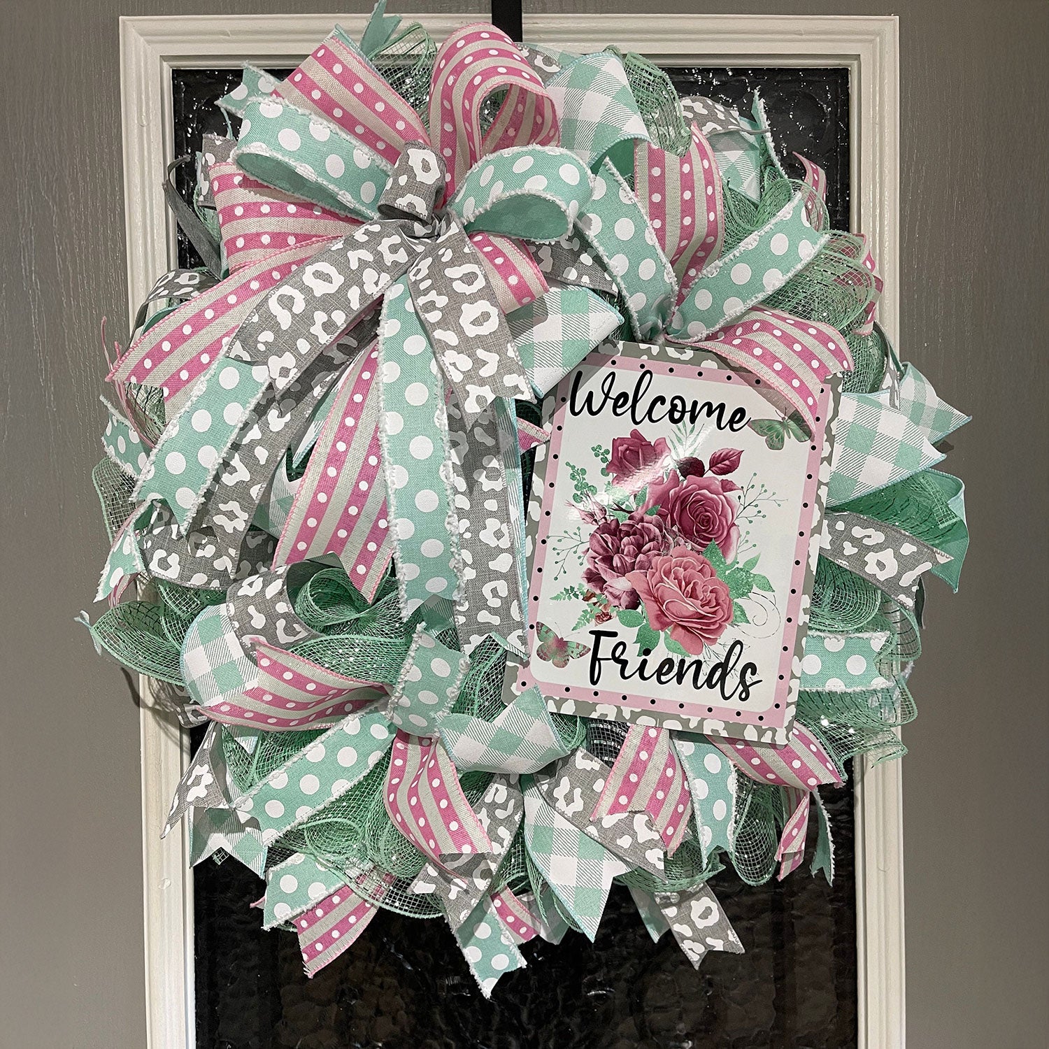 Welcome Friends Deco Mesh Wreath