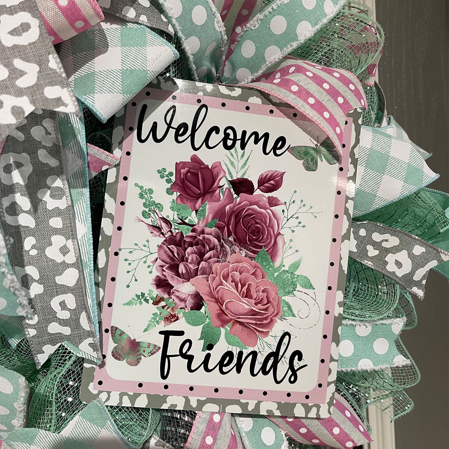 Welcome Friends Deco Mesh Wreath