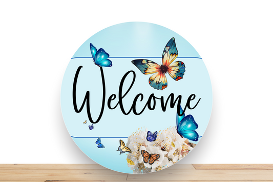 Welcome Sign with Vibrant Butterflies and Floral Charm