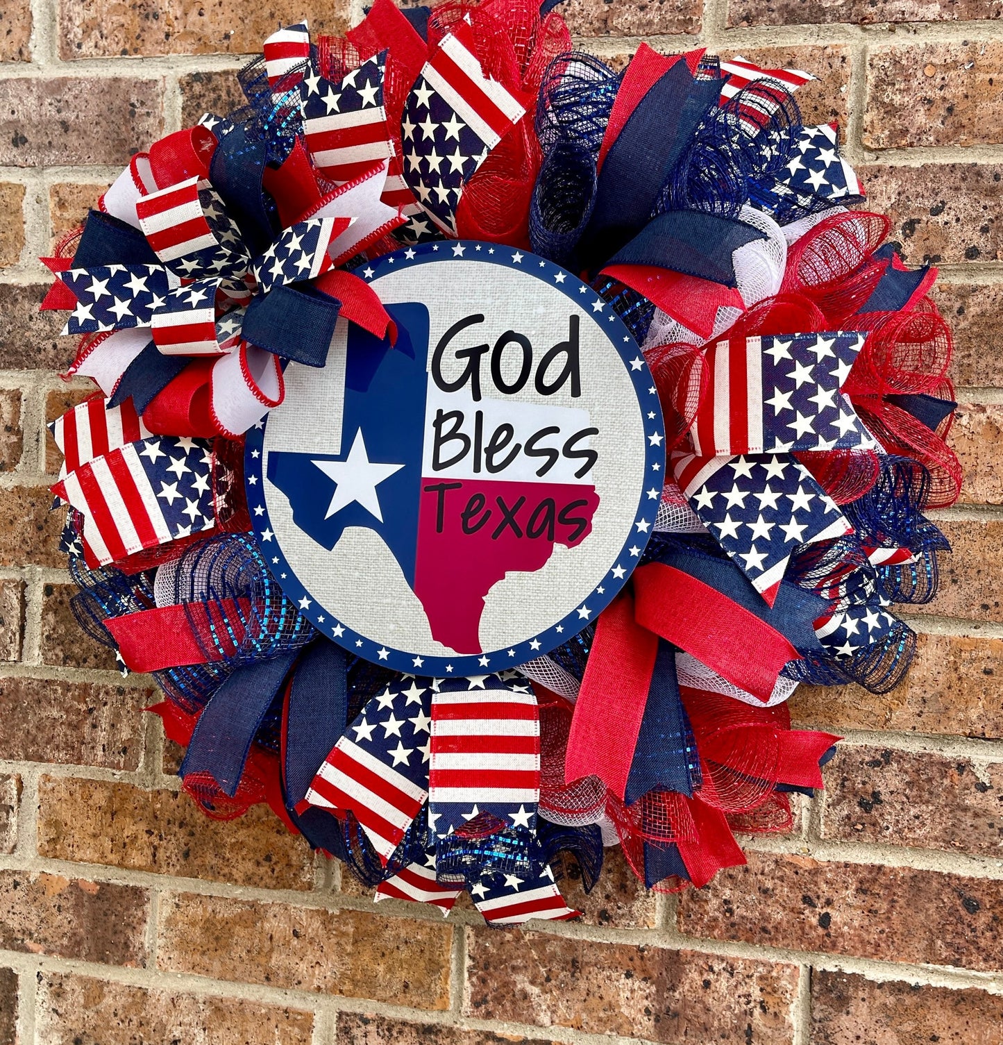Patriotic God Bless Texas Wreath
