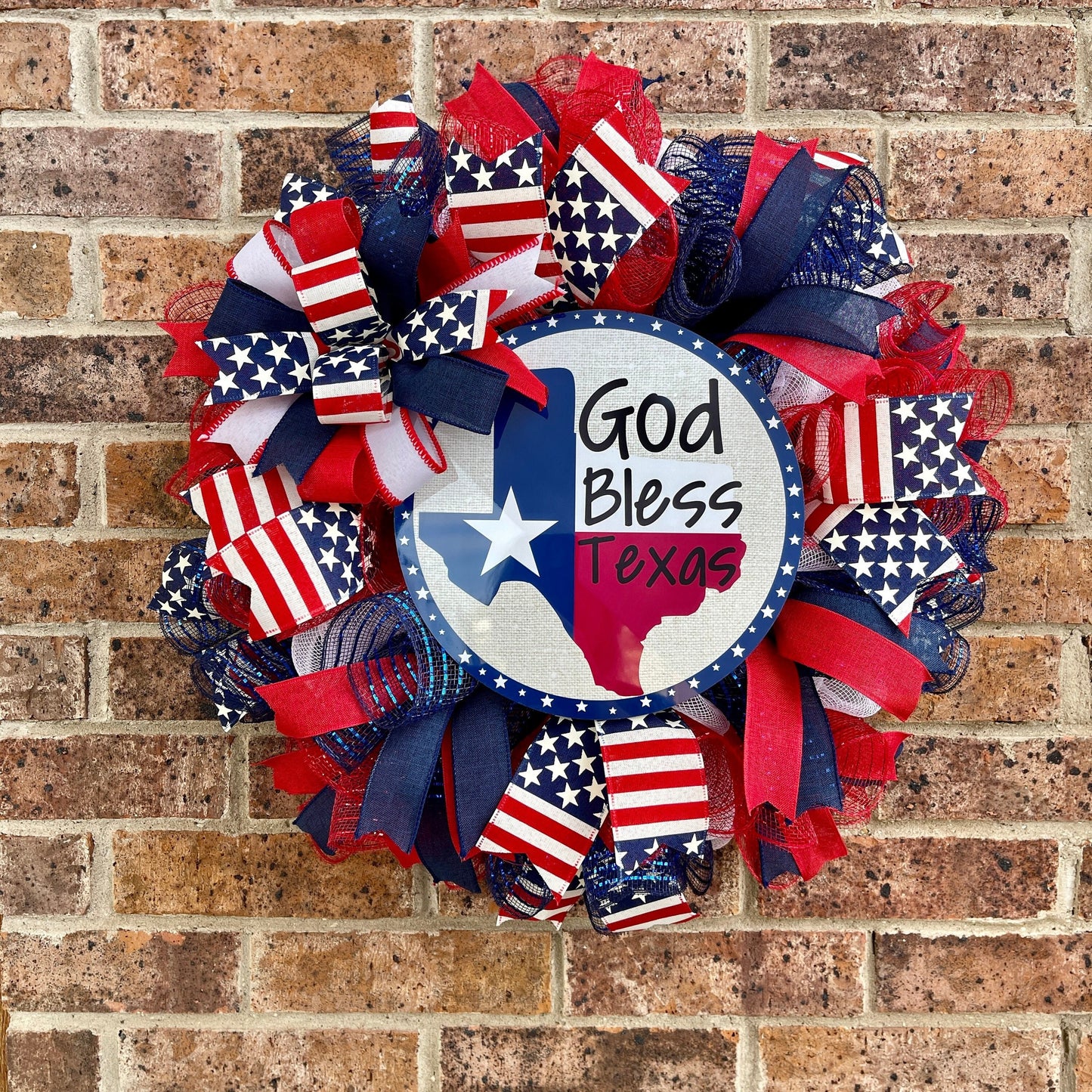 Patriotic God Bless Texas Wreath