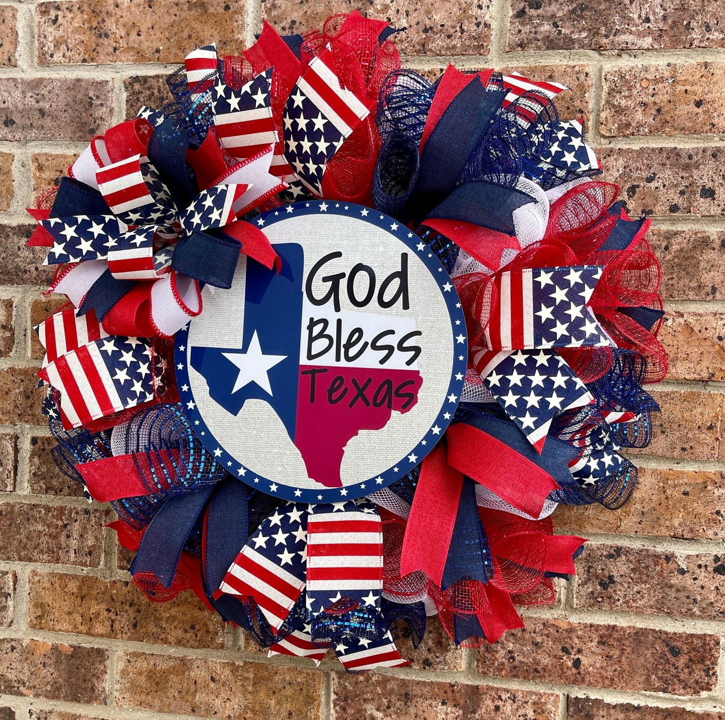 Patriotic God Bless Texas Wreath