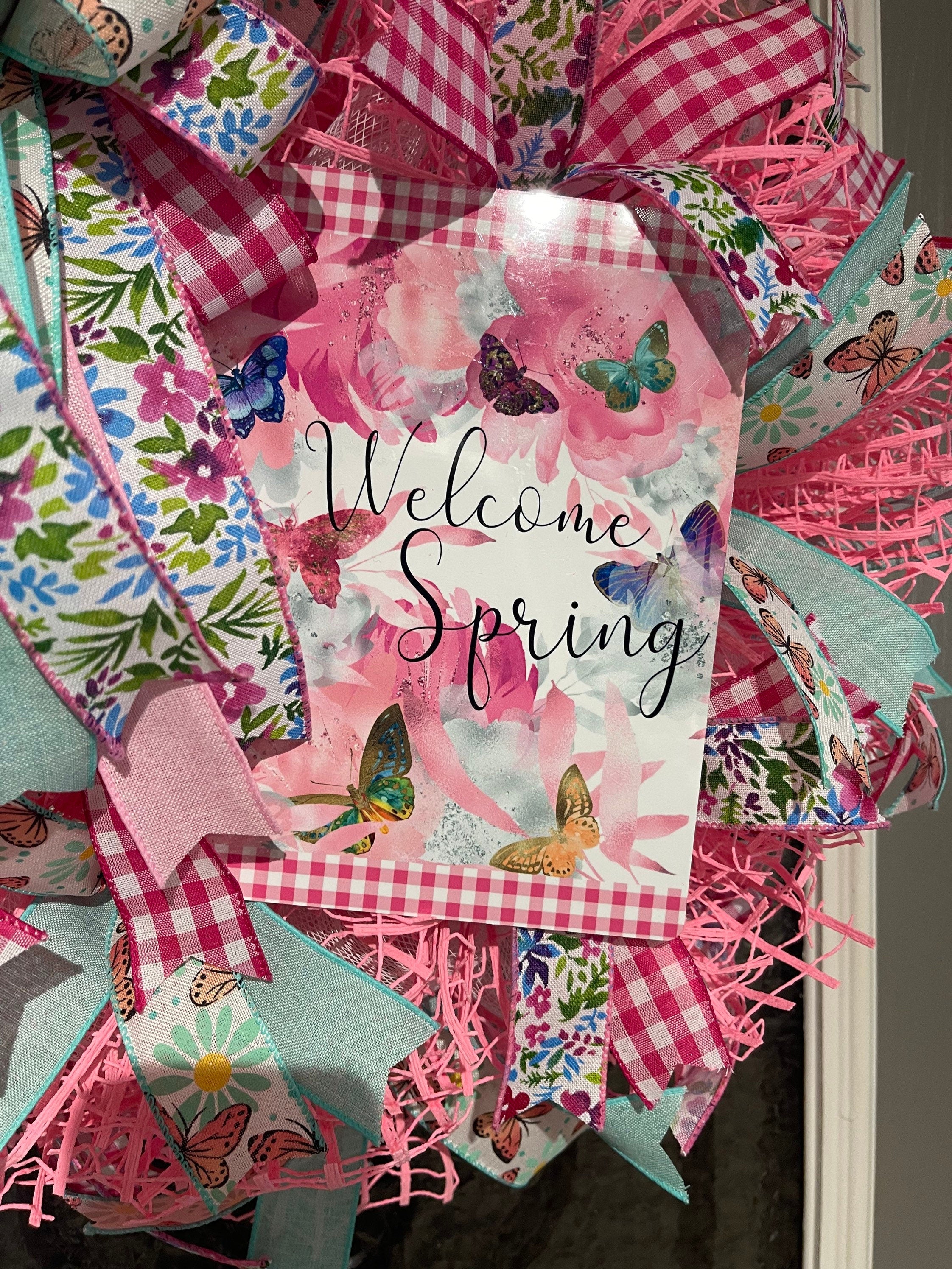 Spring Wreath, Spring Welcome Butterfly Wreath, Butterfly Wreath, Spring Decor