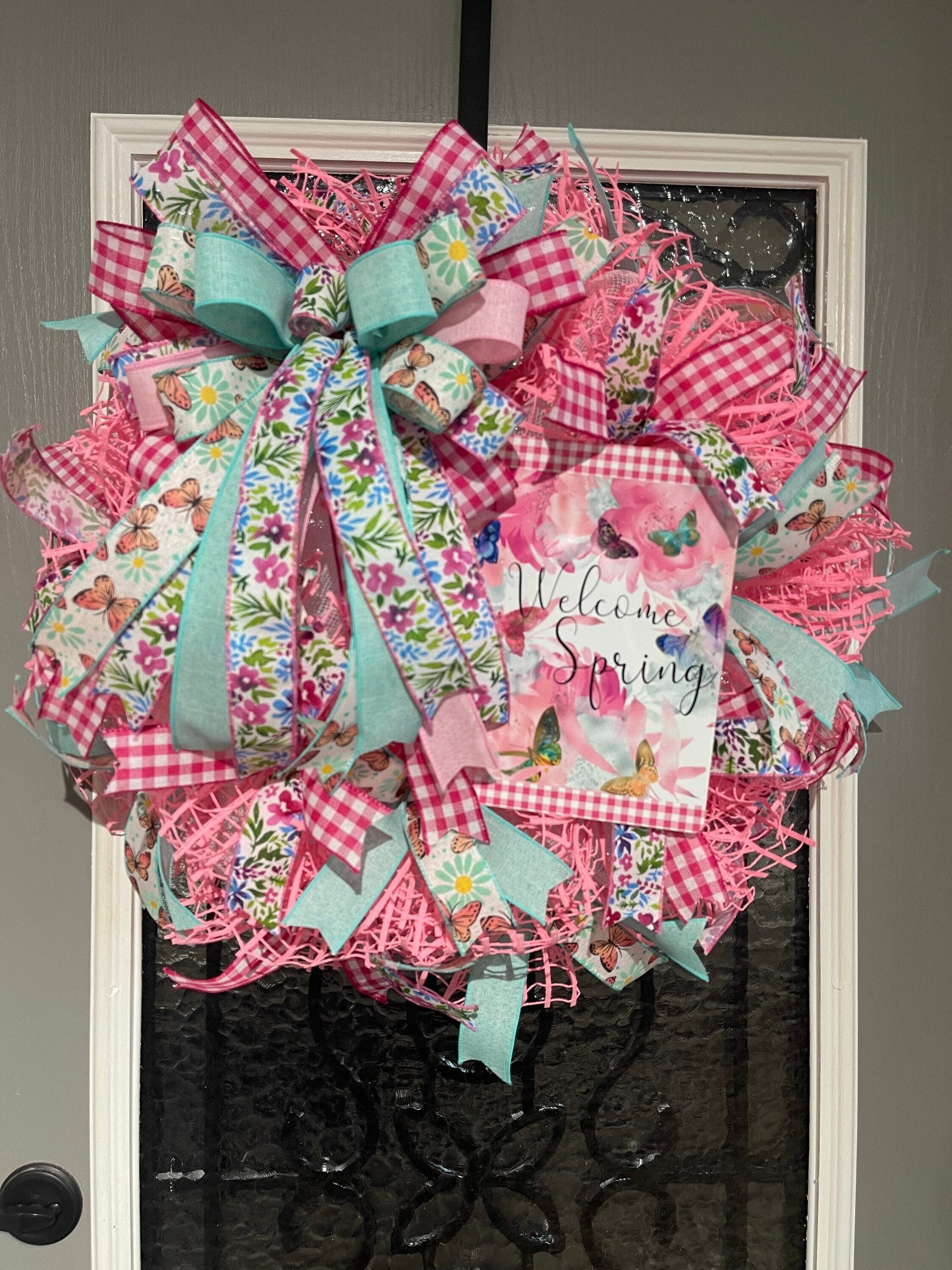 Spring Wreath, Spring Welcome Butterfly Wreath, Butterfly Wreath, Spring Decor