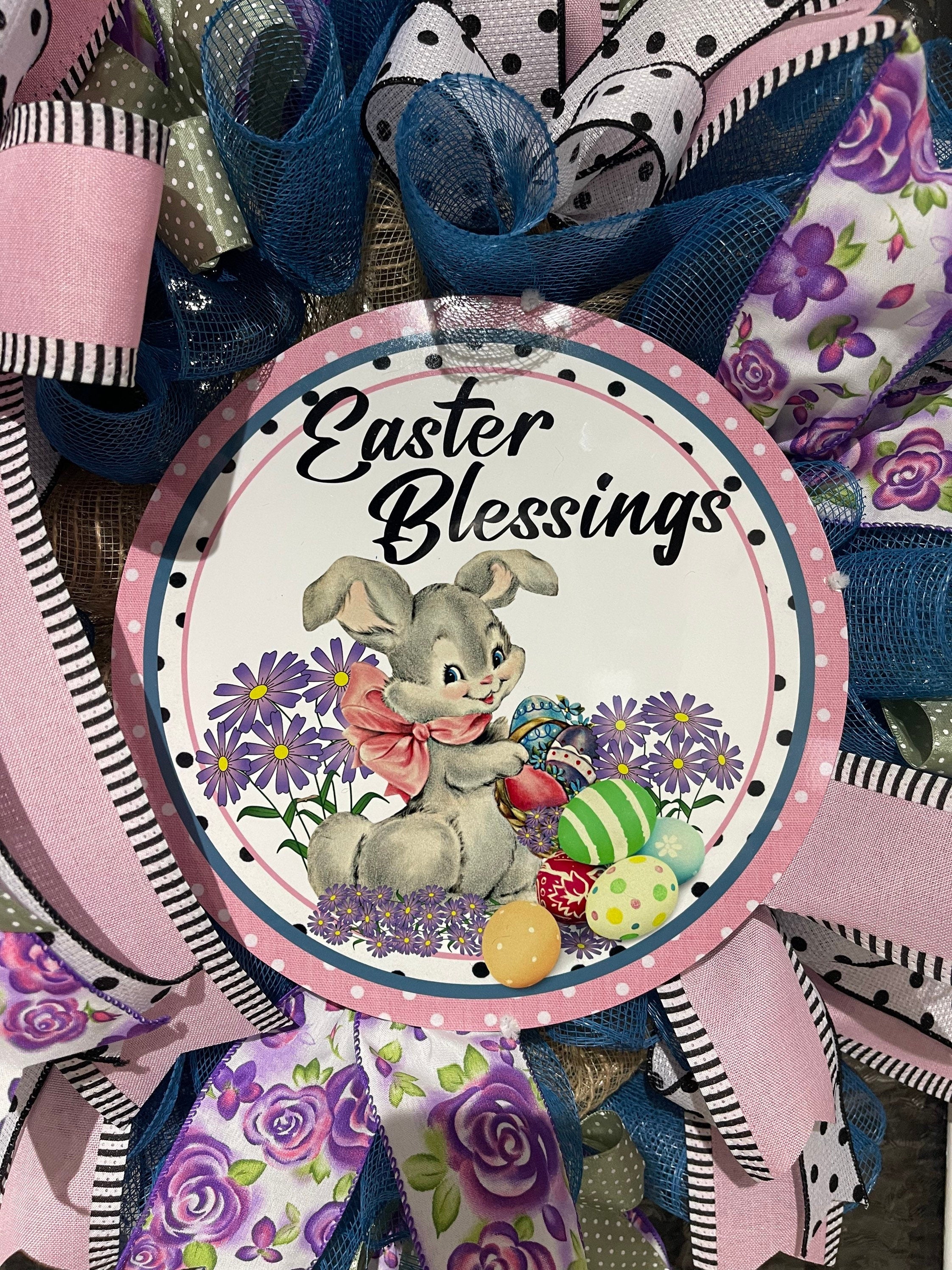 Easter Wreath, Easter Blessings Wreath, Vintage Bunny Wreath, Spring Decor