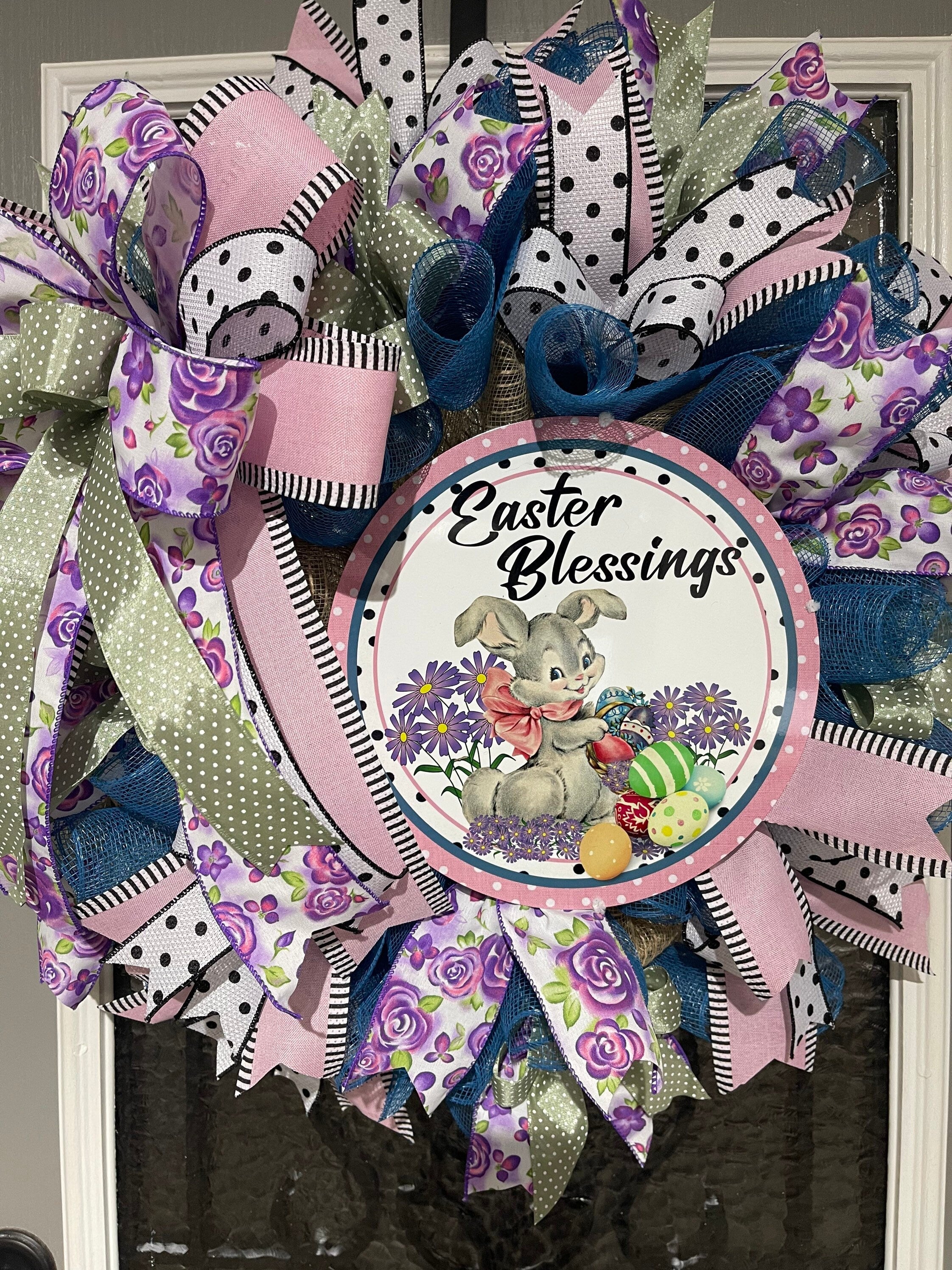 Easter Wreath, Easter Blessings Wreath, Vintage Bunny Wreath, Spring Decor