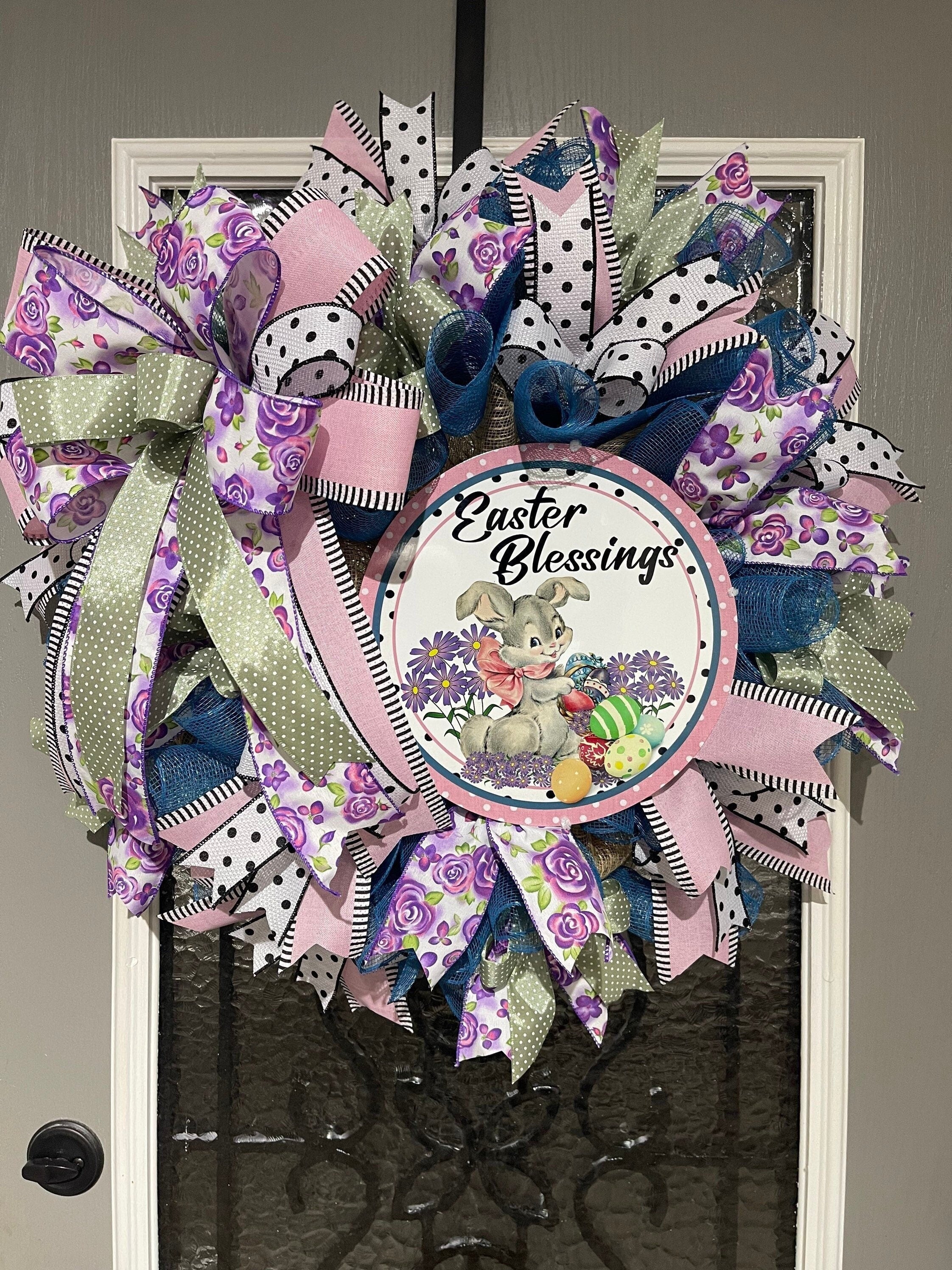 Easter Wreath, Easter Blessings Wreath, Vintage Bunny Wreath, Spring Decor