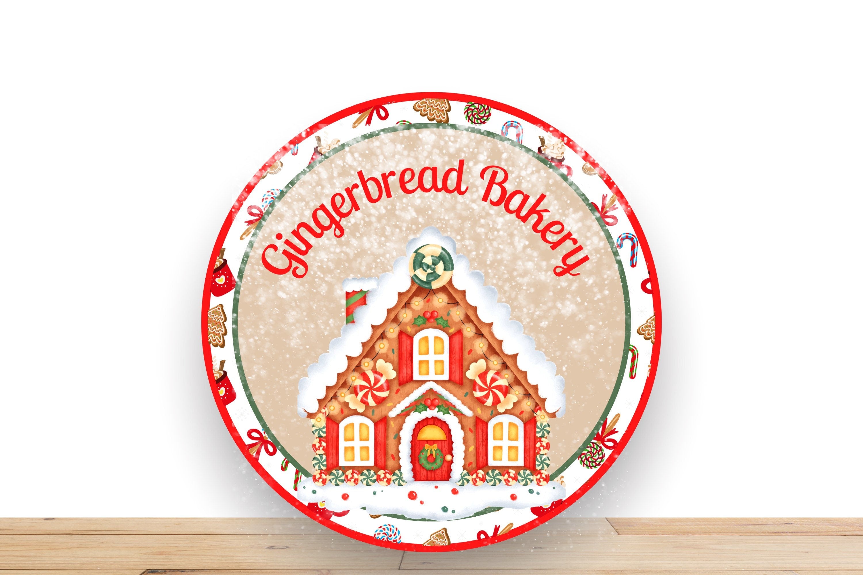 Christmas Sign, Gingerbread Bakery Round Metal Sign, Sign For Wreath, Desert Wreath Signs