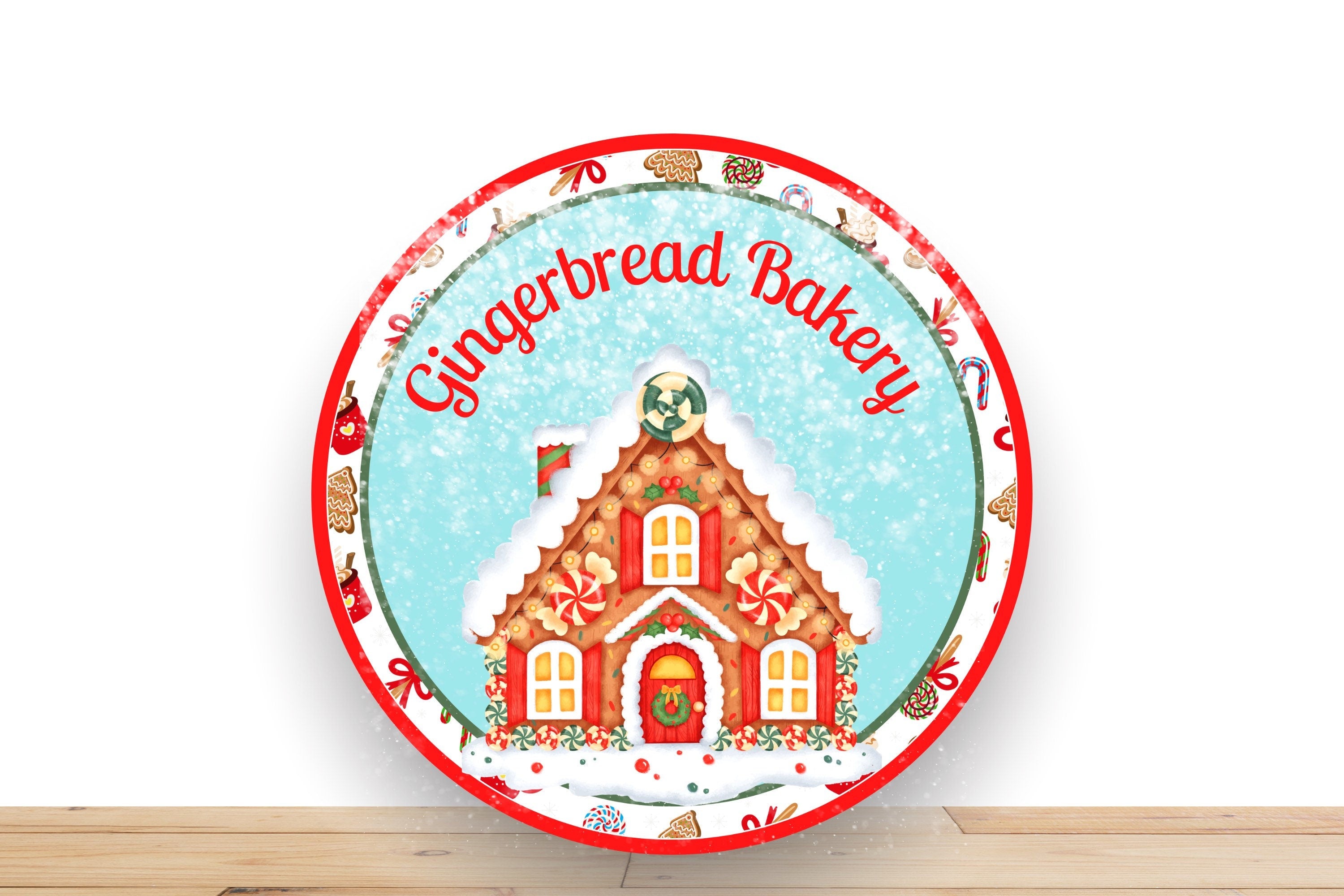 Christmas Sign, Gingerbread Bakery Round Metal Sign, Sign For Wreath, Desert Wreath Signs