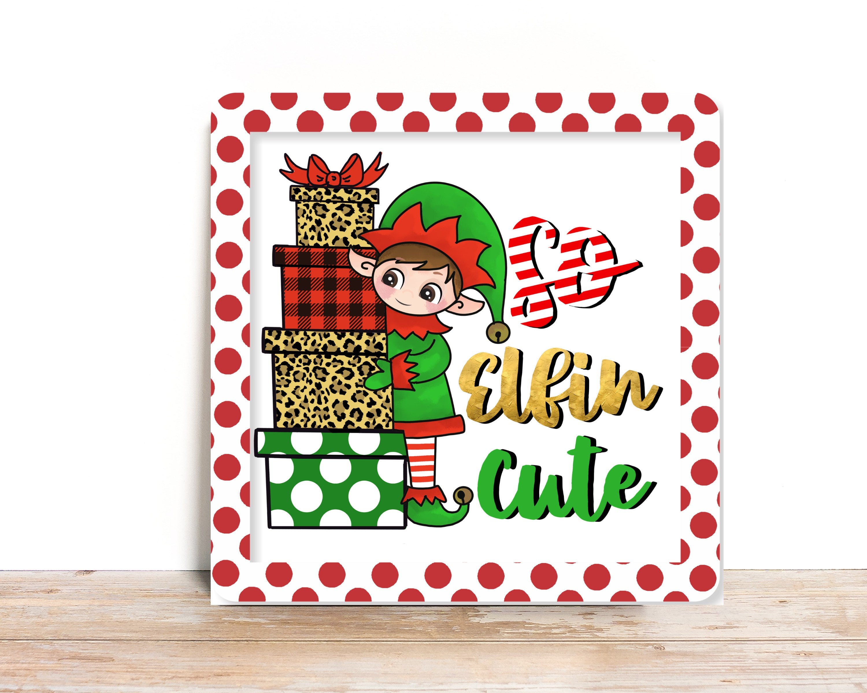 Christmas Wreath Sign, Elfin Cute Square Metal Sign, Sing For Wreath, Desert Wreath Signs