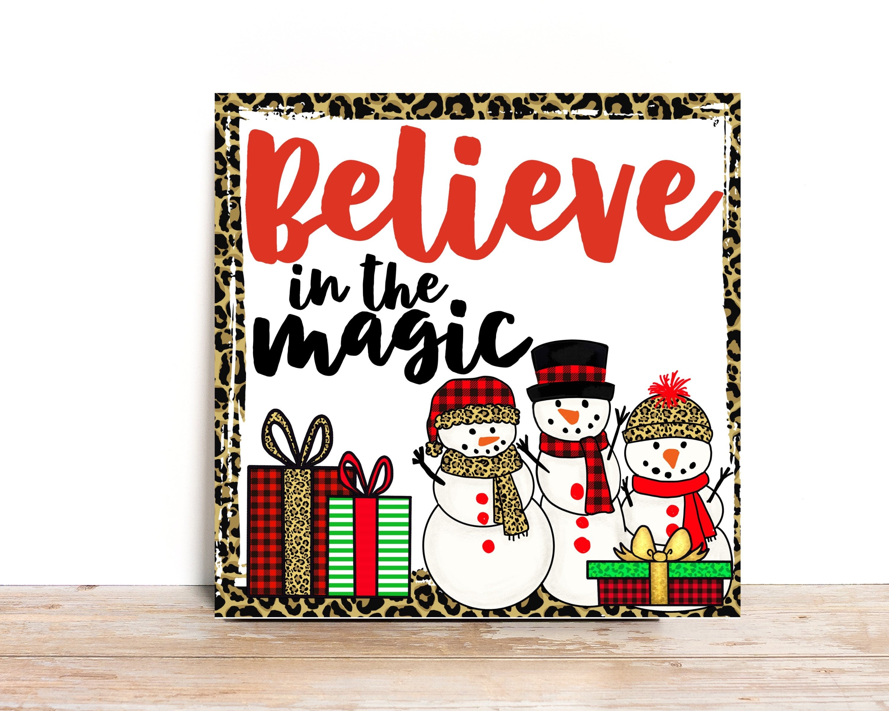 Christmas Wreath Sign, Believe In The Magic Square Metal Sign, Sign For Wreath,Desert Wreath Signs