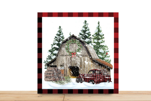 Farmhouse Buffalo Check Christmas Wreath Sign, Square Metal Sign, Sign For Wreath, Desert Wreath Signs