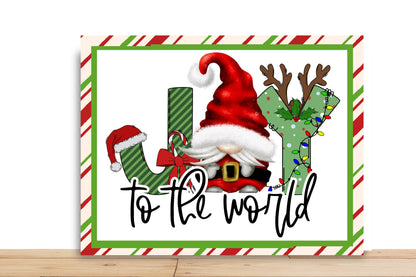 Gnome Christmas Wreath Sign, Joy To The World Wreath Sign, Rectangle Metal Sign, Desert Wreath Signs