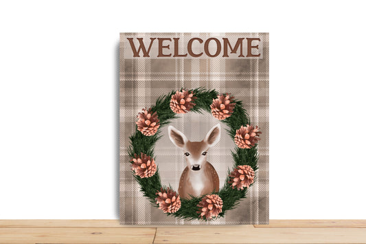Welcome Christmas Deer Wreath Sign, Rectangle Metal Sign, Sign For Wreath, Desert Wreath Signs