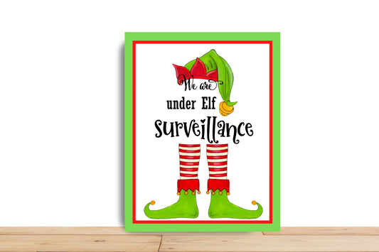 Christmas Elf Wreath Sign, Under Elf Surveillance,Rectangle Metal Sign, Sign For Wreath, Desert Wreath Signs