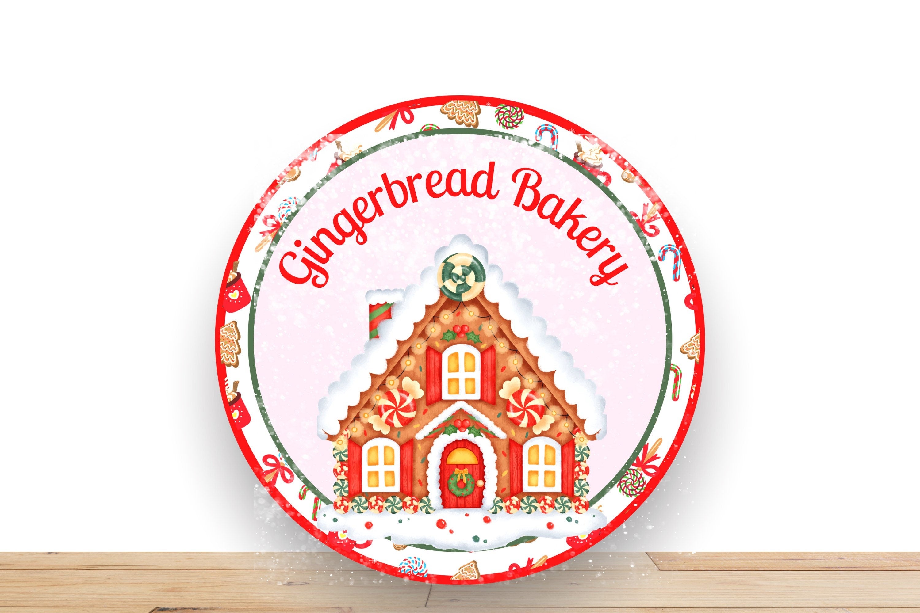 Christmas Sign, Gingerbread Bakery Round Metal Sign, Sign For Wreath, Desert Wreath Signs