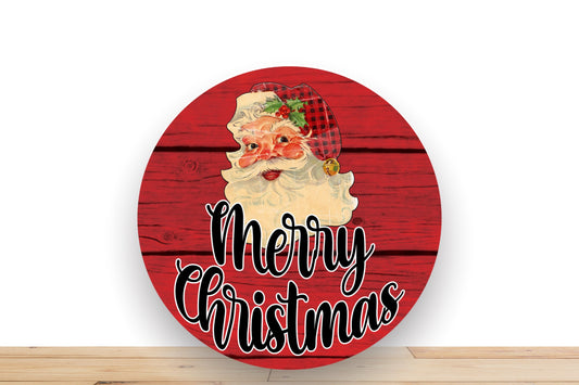 Christmas Sign, Vintage Santa Merry Christmas Round Metal Sign, Sign For Wreath, Desert Wreath Signs