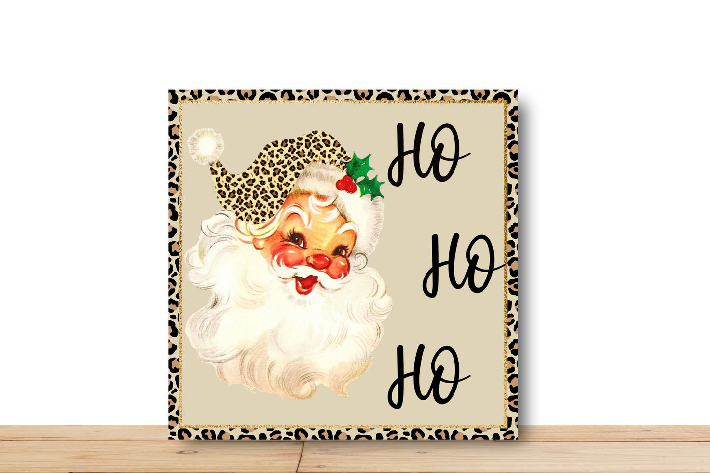 Christmas Wreath Sign, Cheetah Santa Ho Ho Square Metal Sign, Sign For Wreath, Desert Wreath Signs