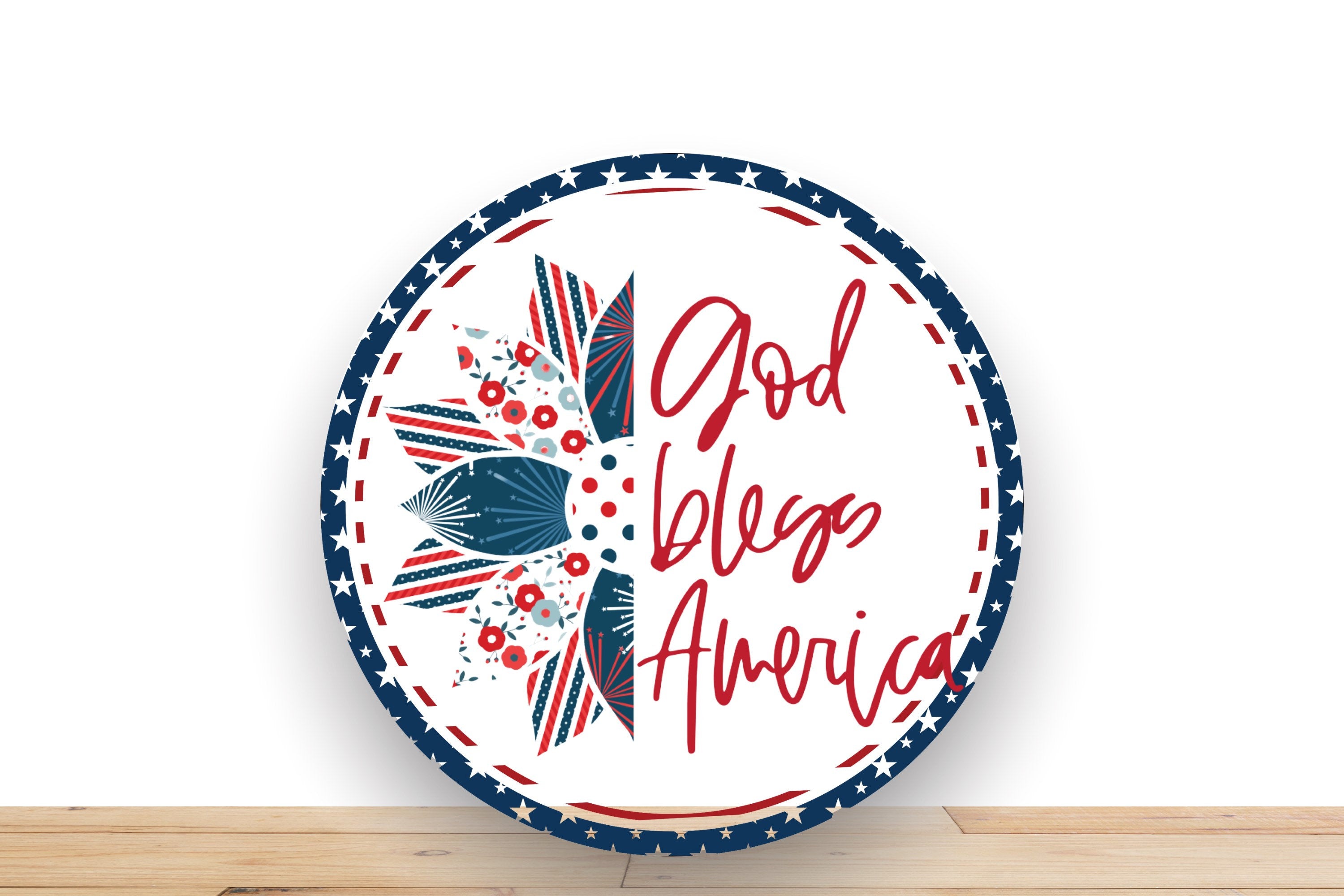 Patriotic Wreath Sign, God Bless America Round Metal Sign, Sign For Wreath, Desert Wreath Signs