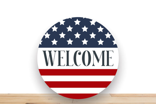 Patriotic Wreath Sign, Welcome Round Metal Sign, Sign For Wreath, Desert Wreath Signs