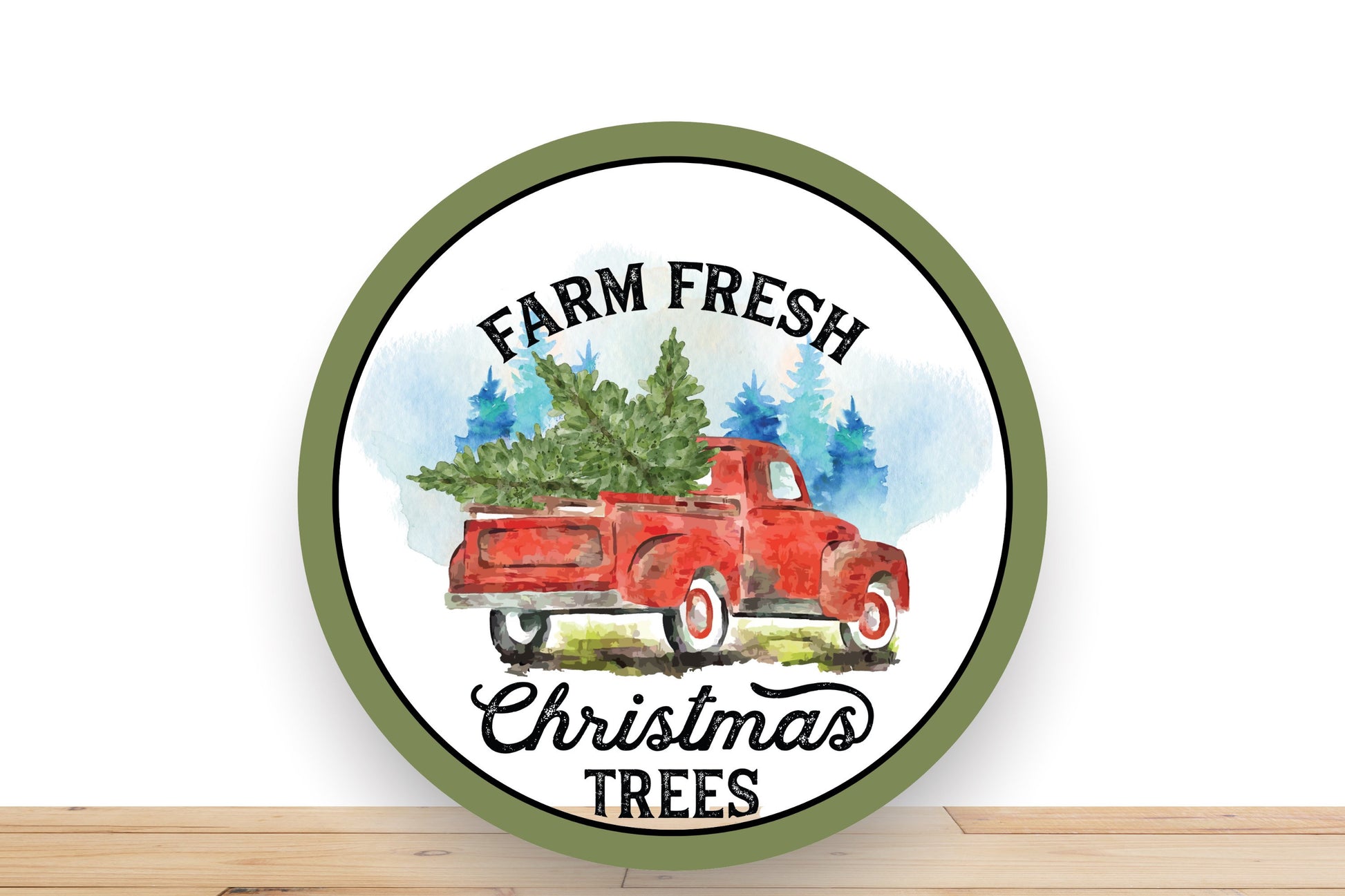 Christmas Wreath Sign, Red Truck Farm Fresh Christmas Trees Sign, Round Metal Wreath Sign, Sign For Wreath, Desert Wreath Signs