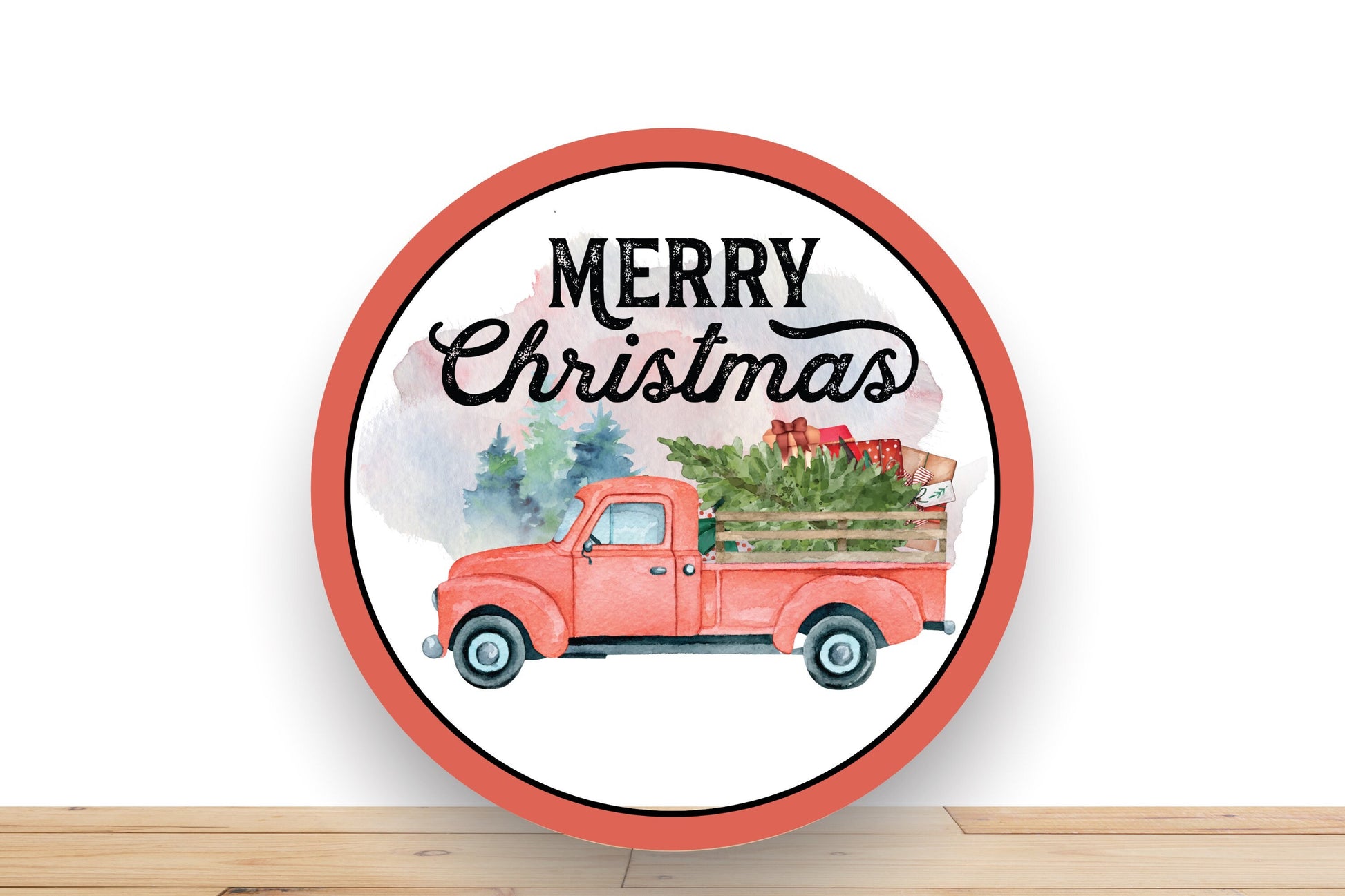Merry Christmas Wreath Sign, Pink Truck Sign, Round Metal Wreath Sign, Sign For Wreath, Desert Wreath Signs