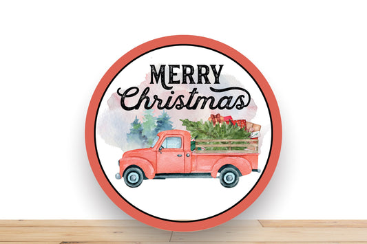 Merry Christmas Wreath Sign, Pink Truck Sign, Round Metal Wreath Sign, Sign For Wreath, Desert Wreath Signs