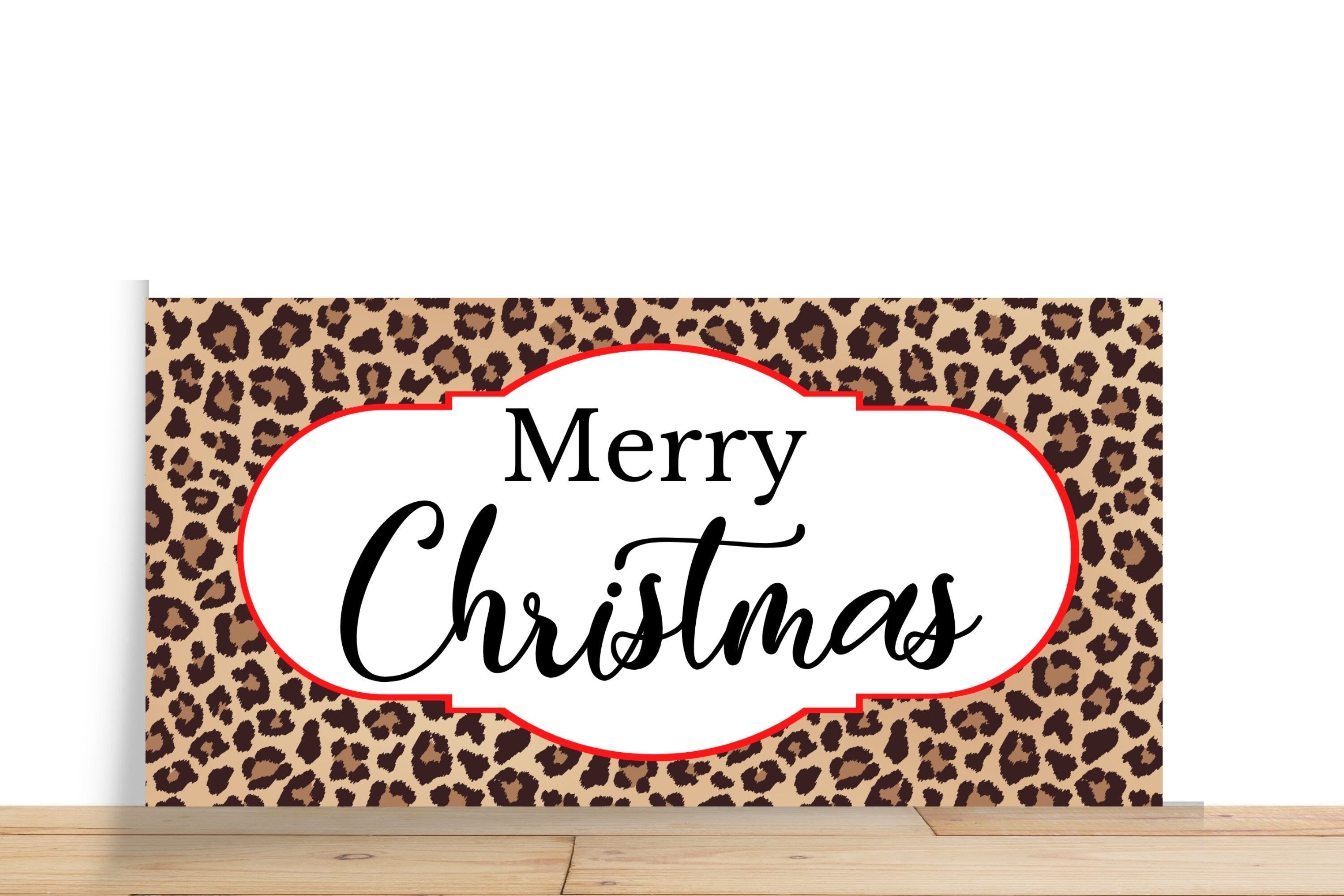 Merry Christmas Wreath Sign, Cheetah and Red Sign, Rectangle Metal Sign, Sign For Wreath, Desert Wreath Signs
